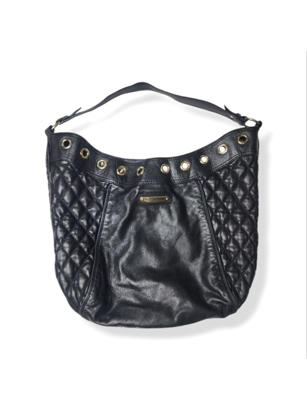 Juicy Couture 100% Leather, Black, Quilted Hobo Handbag Vintage